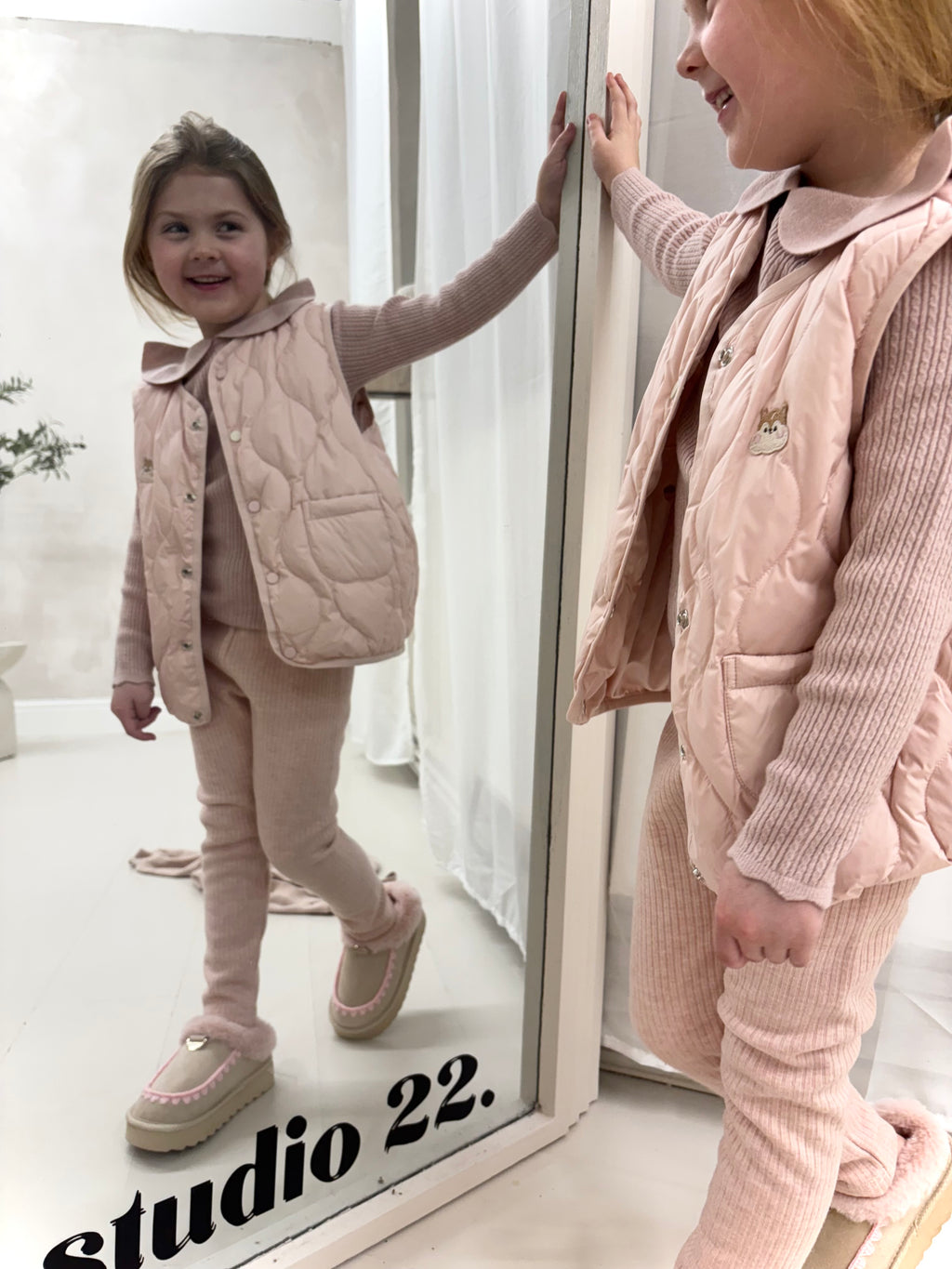 Pink Scallop Collar Shirt and Gilet Set