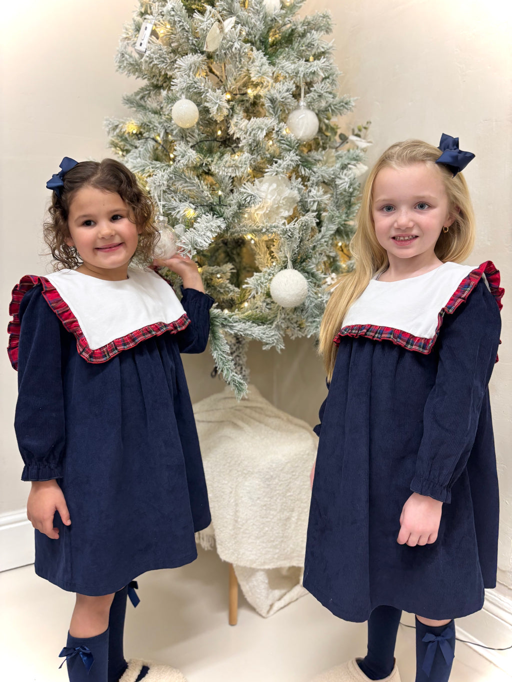 Christmas Navy Corduroy Bow Dress