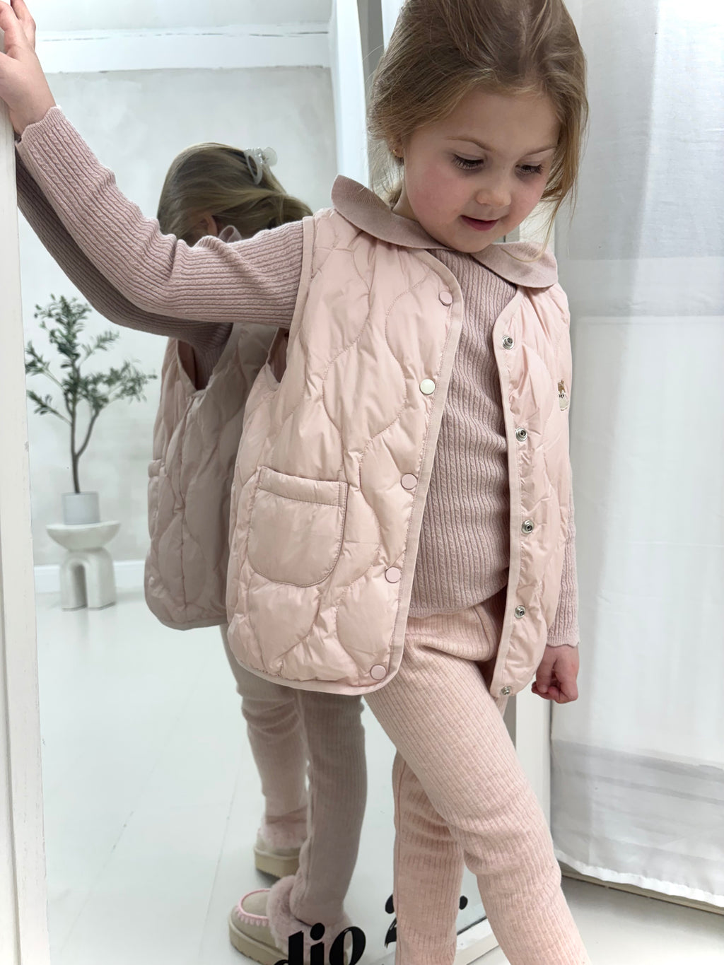 Pink Scallop Collar Shirt and Gilet Set