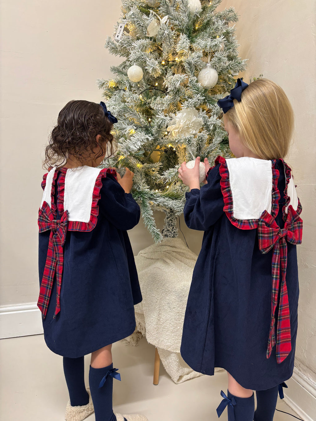 Christmas Navy Corduroy Bow Dress