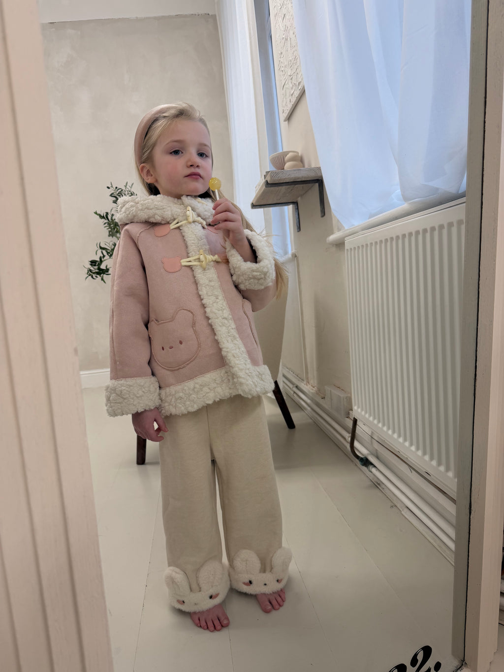 Pink Teddy Suede Boucle Lined Coat