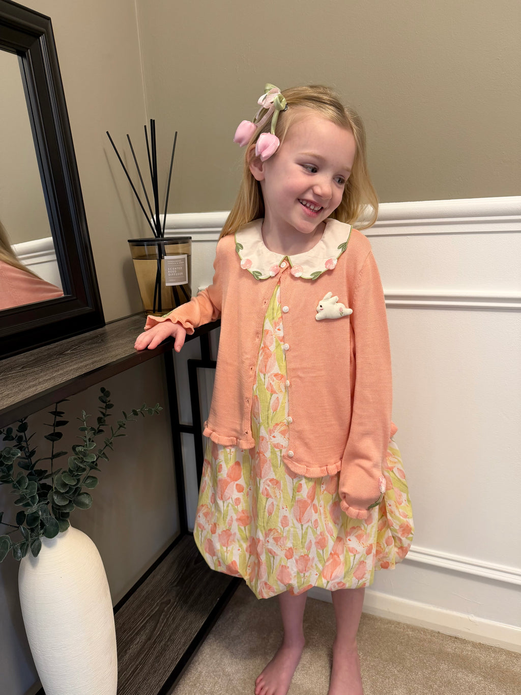 Tulip & Bunny Dress and Cardigan Set