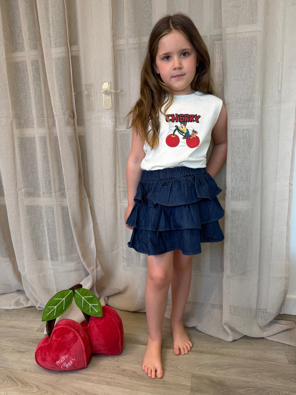 Cherry Denim Rara Skirt Set