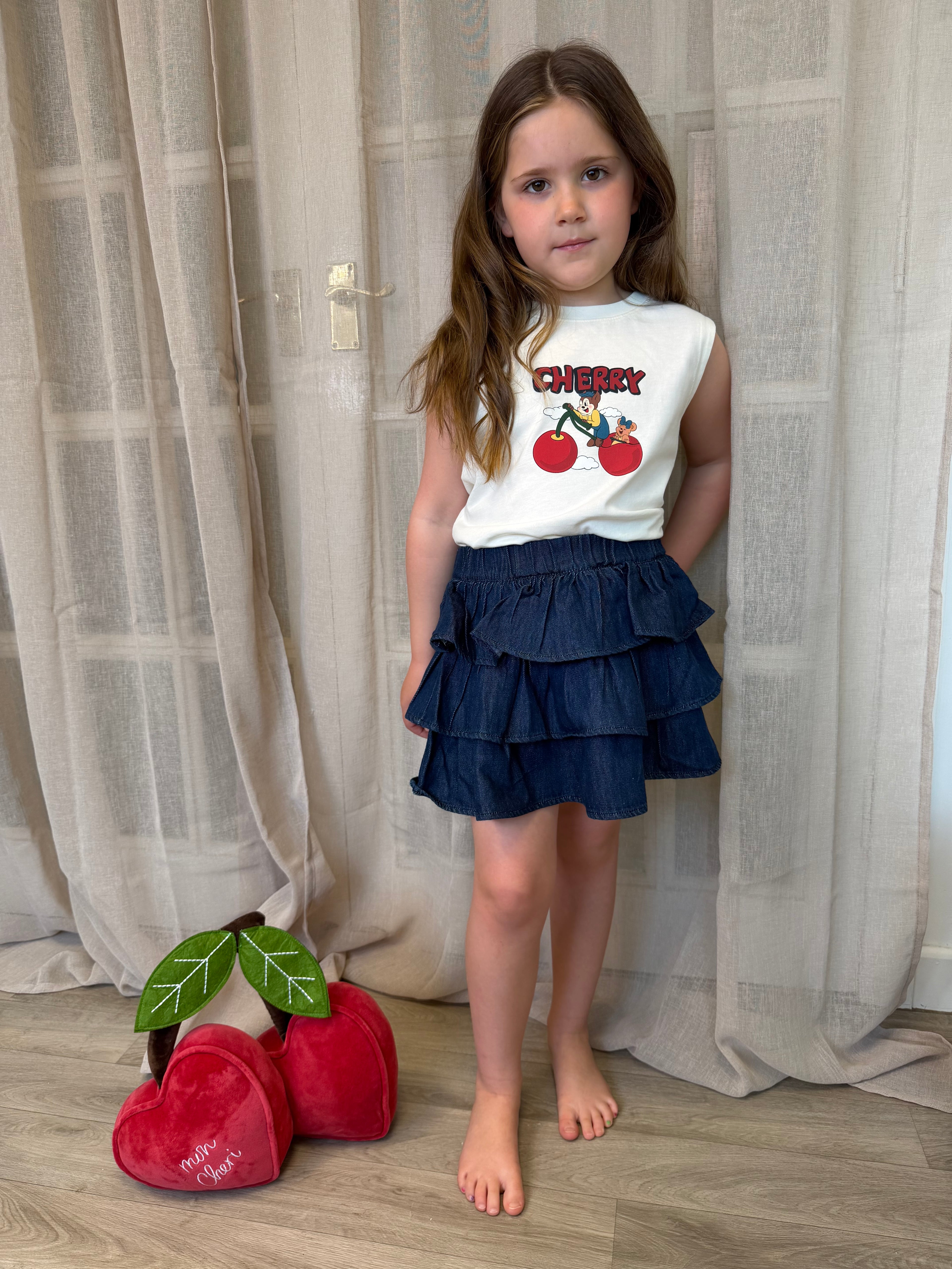 Cherry Denim Rara Skirt Set
