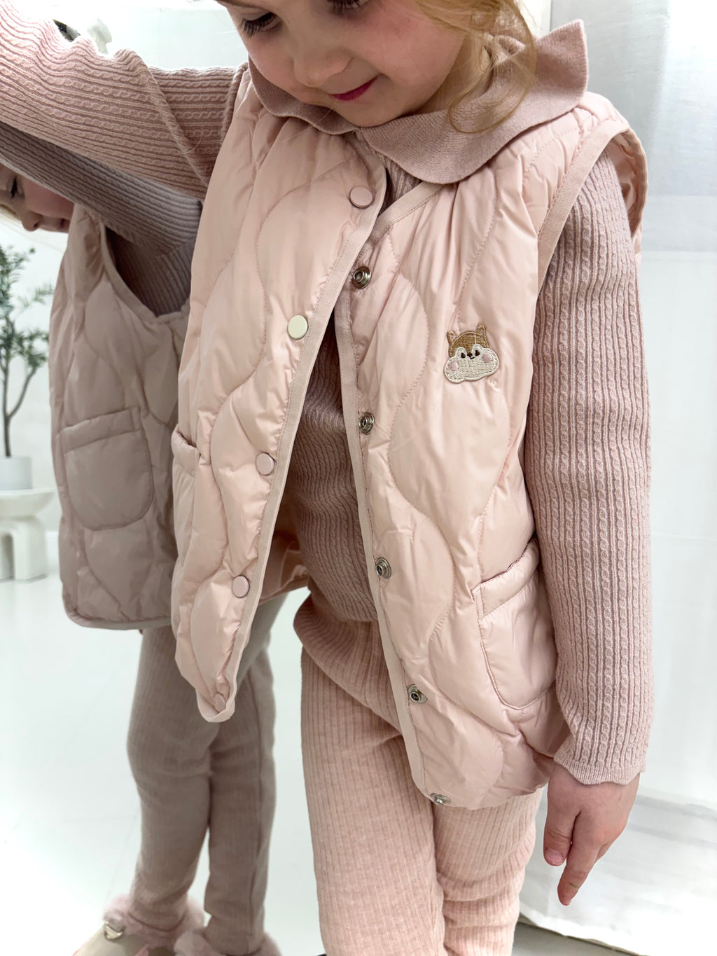 Pink Scallop Collar Shirt and Gilet Set