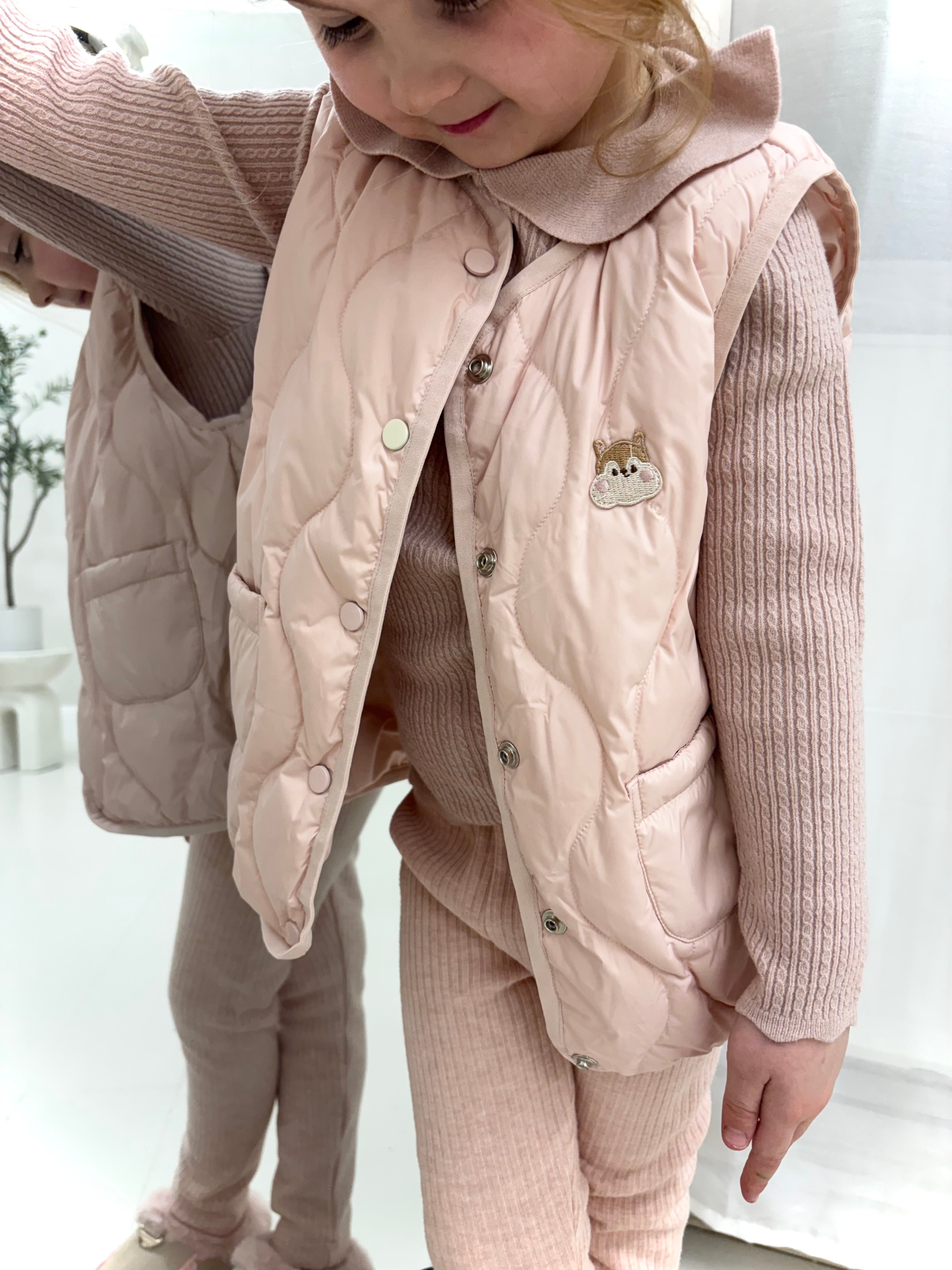 Pink Scallop Collar Shirt and Gilet Set