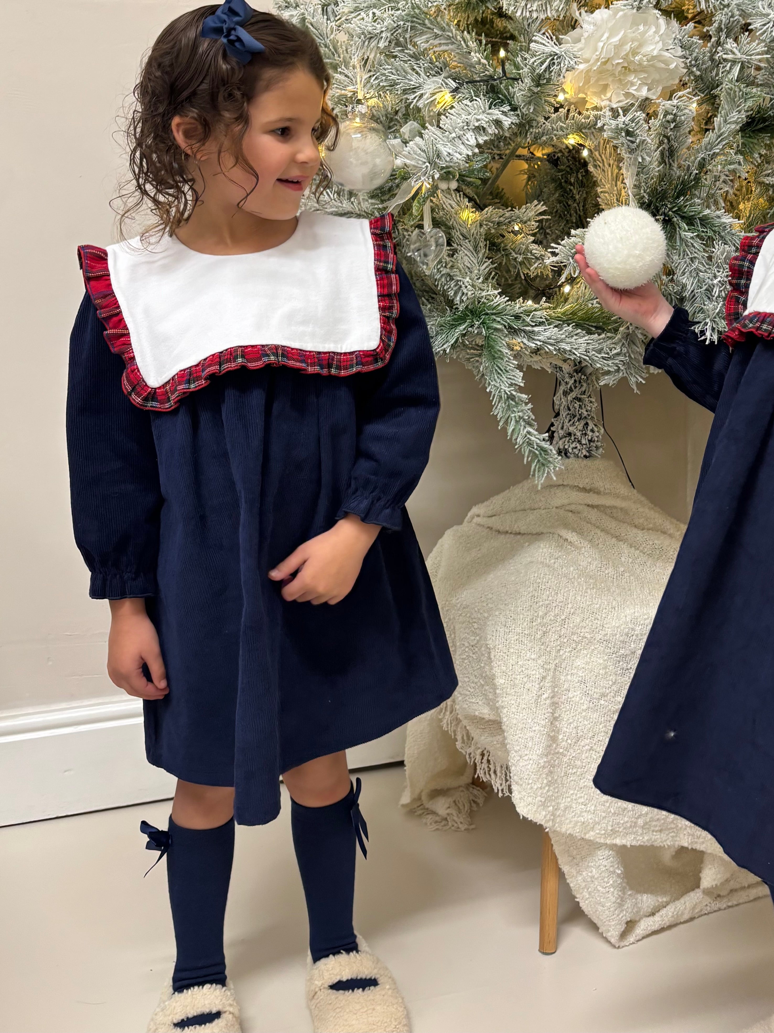 Christmas Navy Corduroy Bow Dress