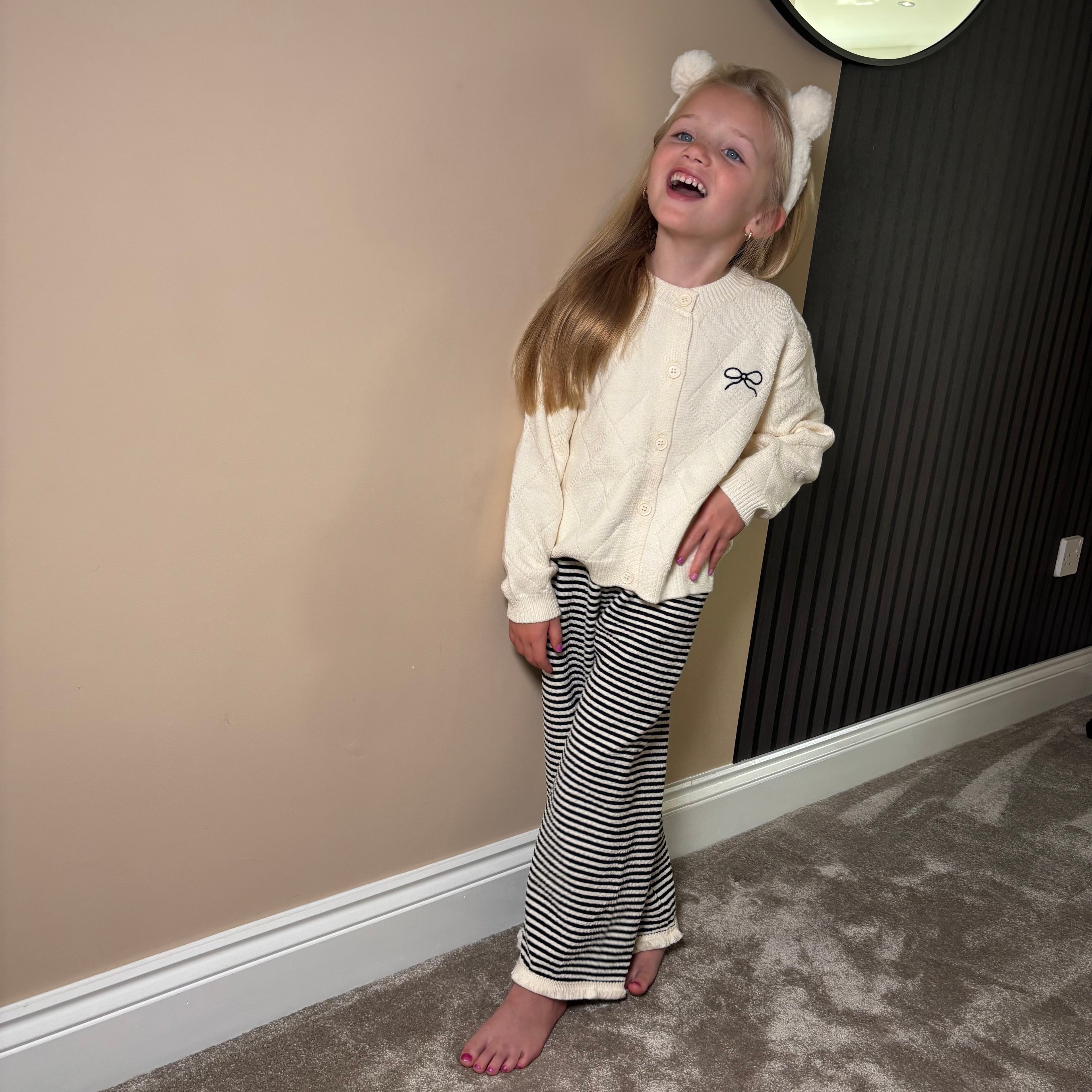 Cardigan Stripe Trousers Set