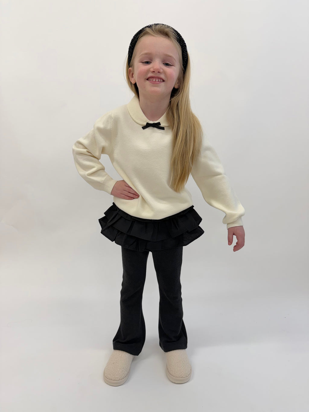 White Bow Jumper & Rara Skirt Flares Set