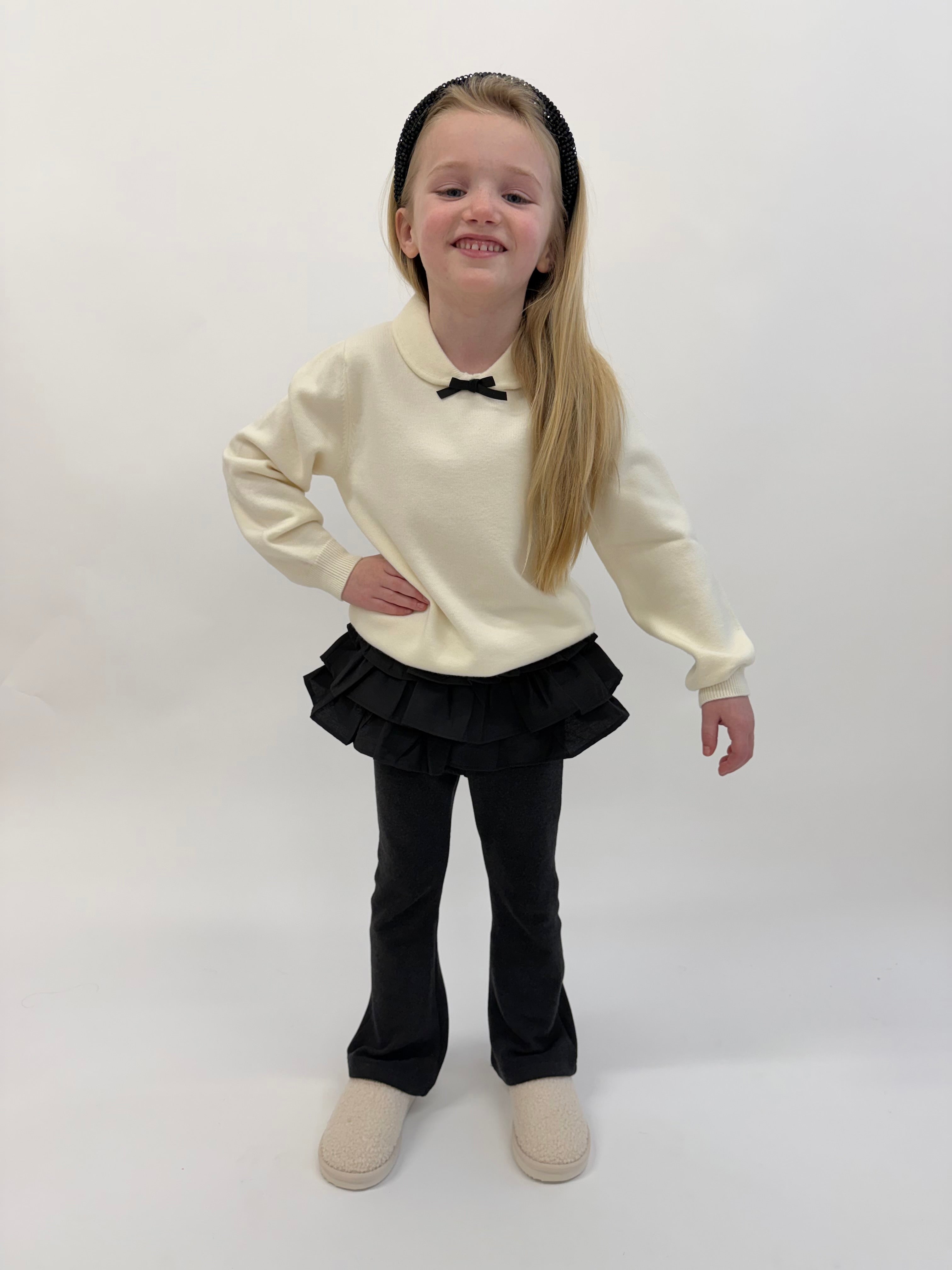White Bow Jumper & Rara Skirt Flares Set