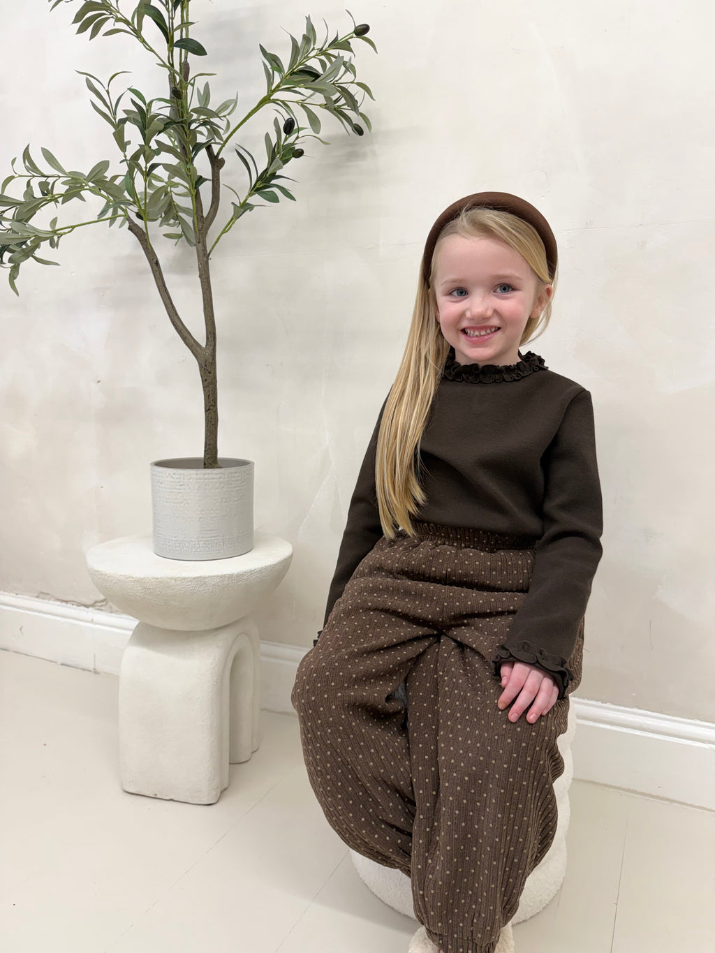 Polka Dot Trousers and Ruffle Sleeve Shirt Set