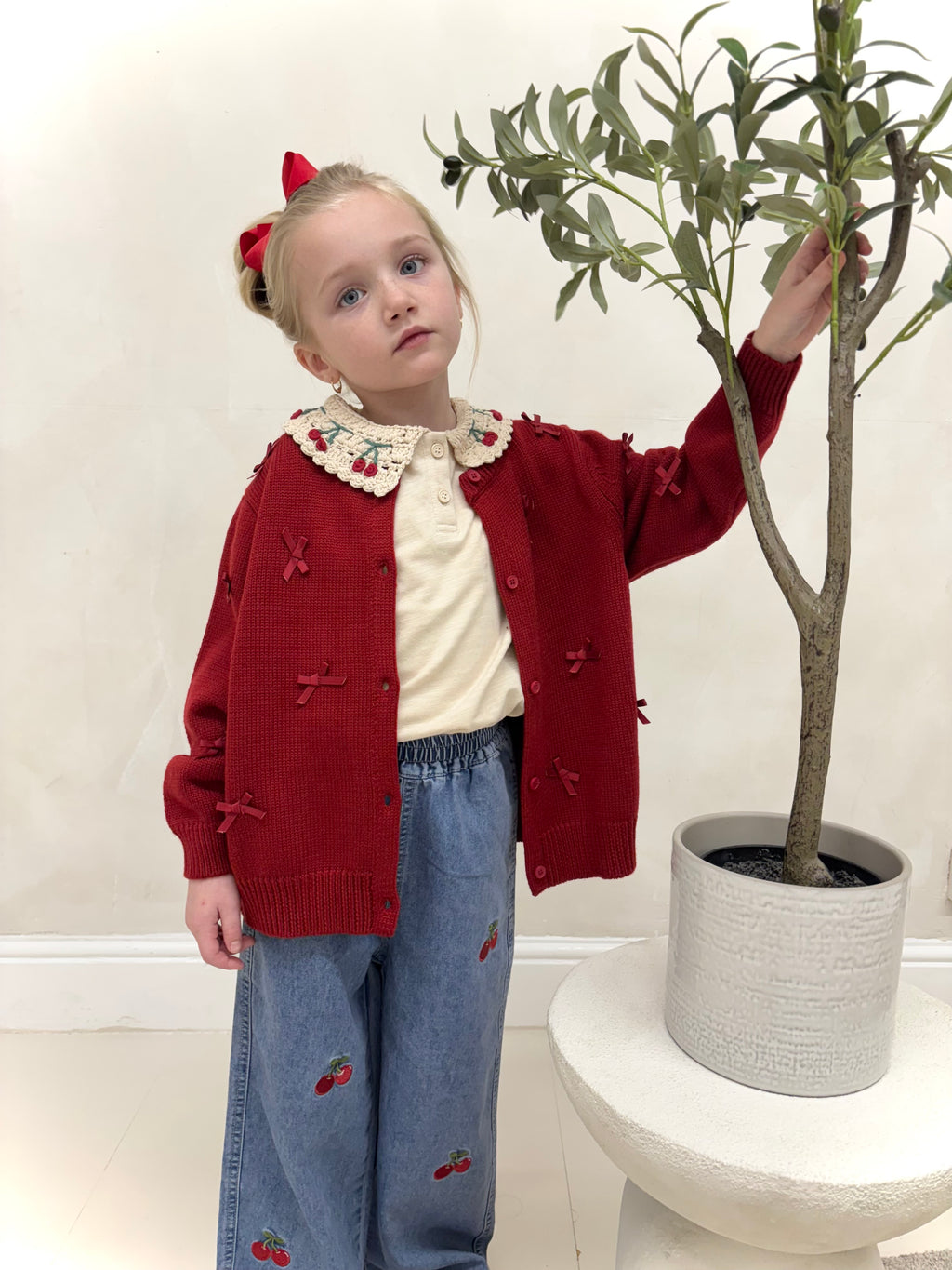 Red Bow Knit Cardigan