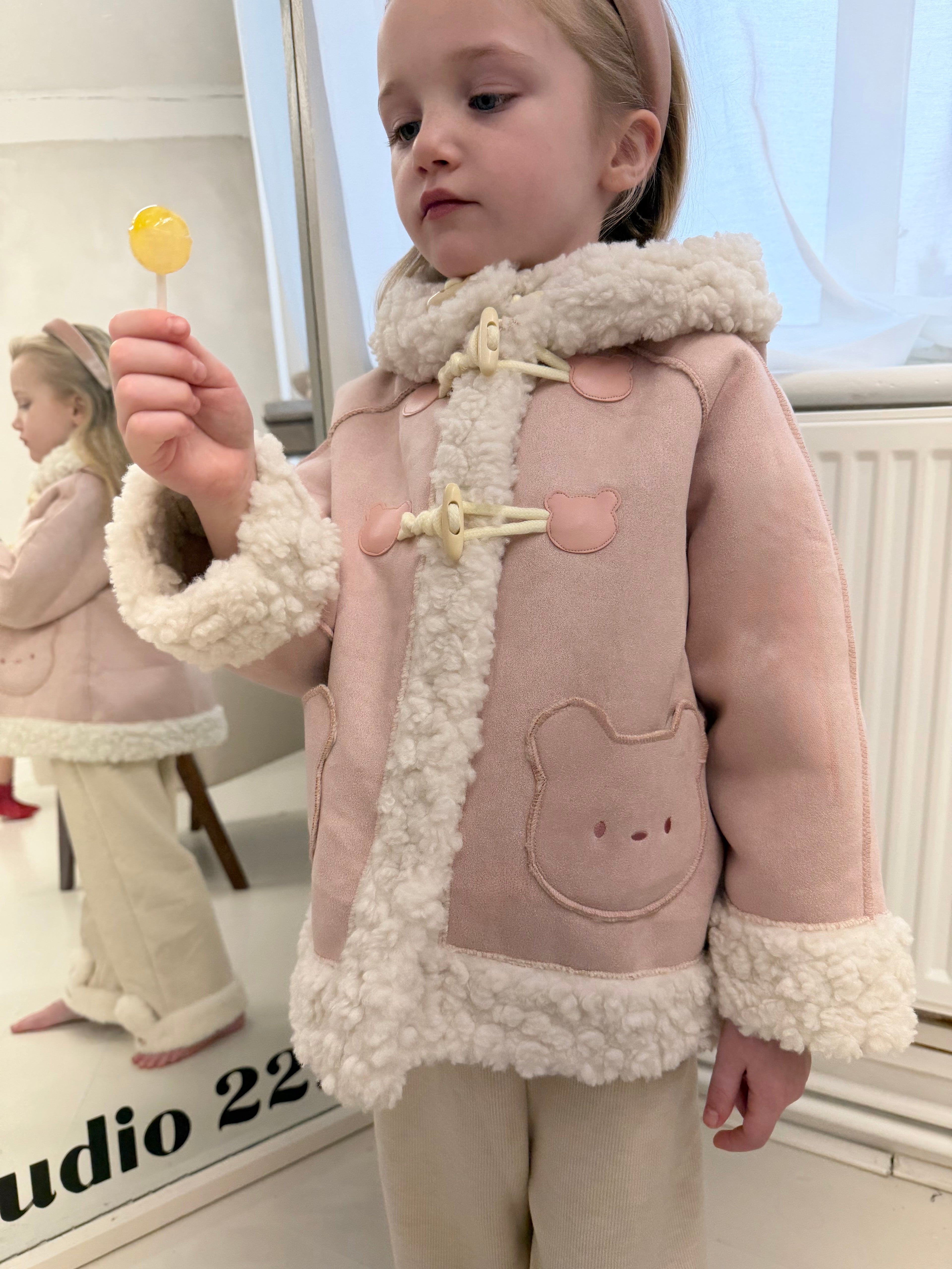 Pink Teddy Suede Boucle Lined Coat