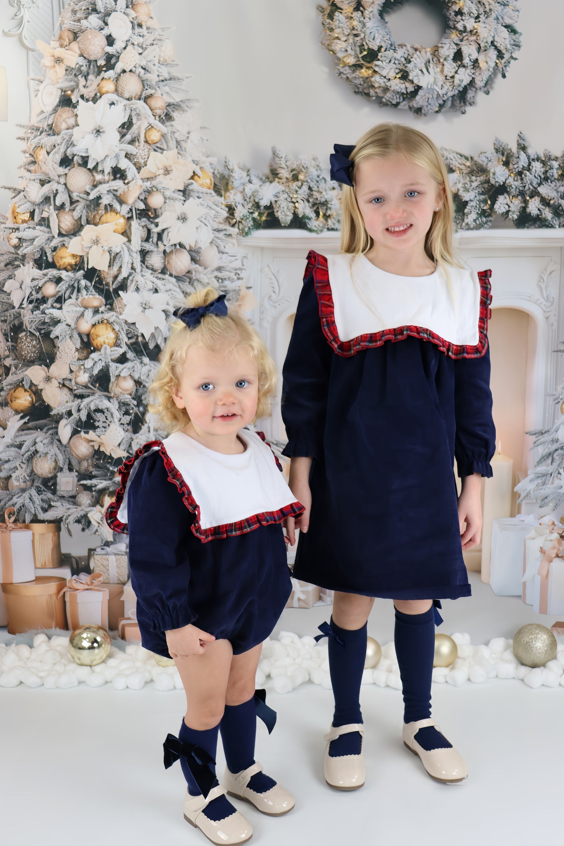 Christmas Navy Corduroy Bow Dress