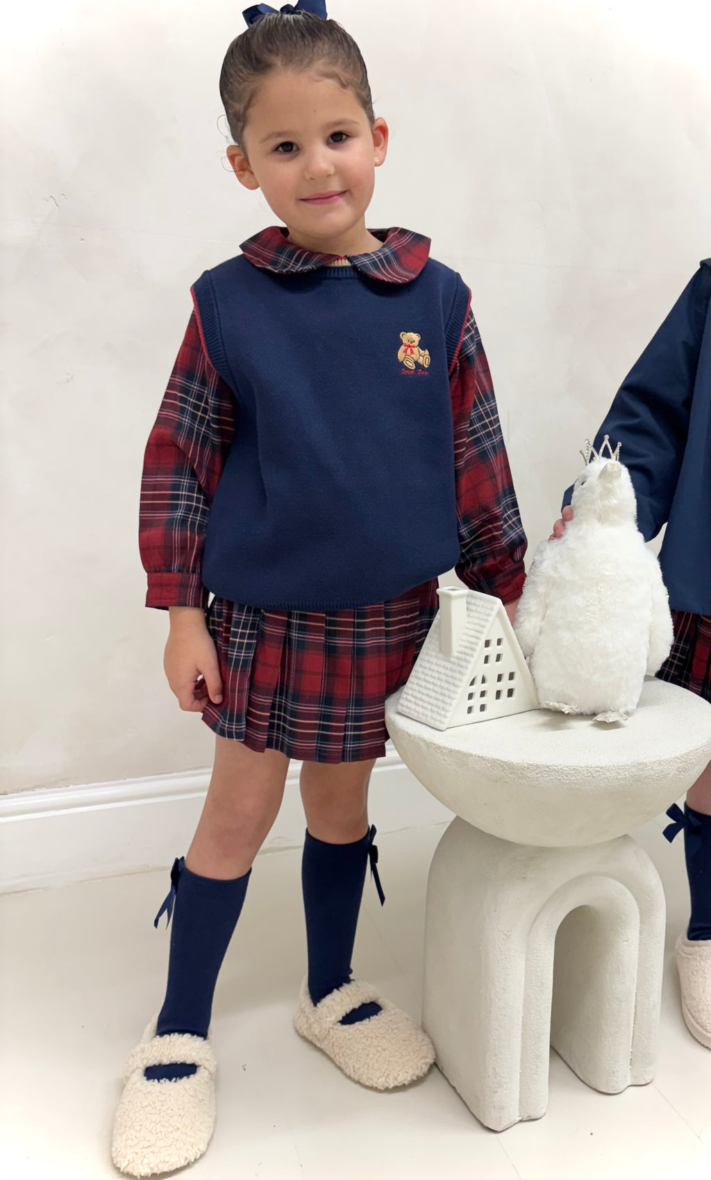 Tartan Teddy 4 Piece Coat & Pullover Set