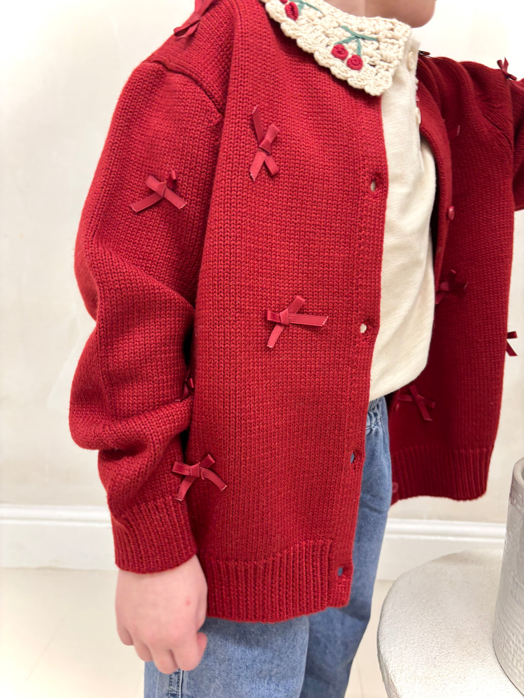 Red Bow Knit Cardigan
