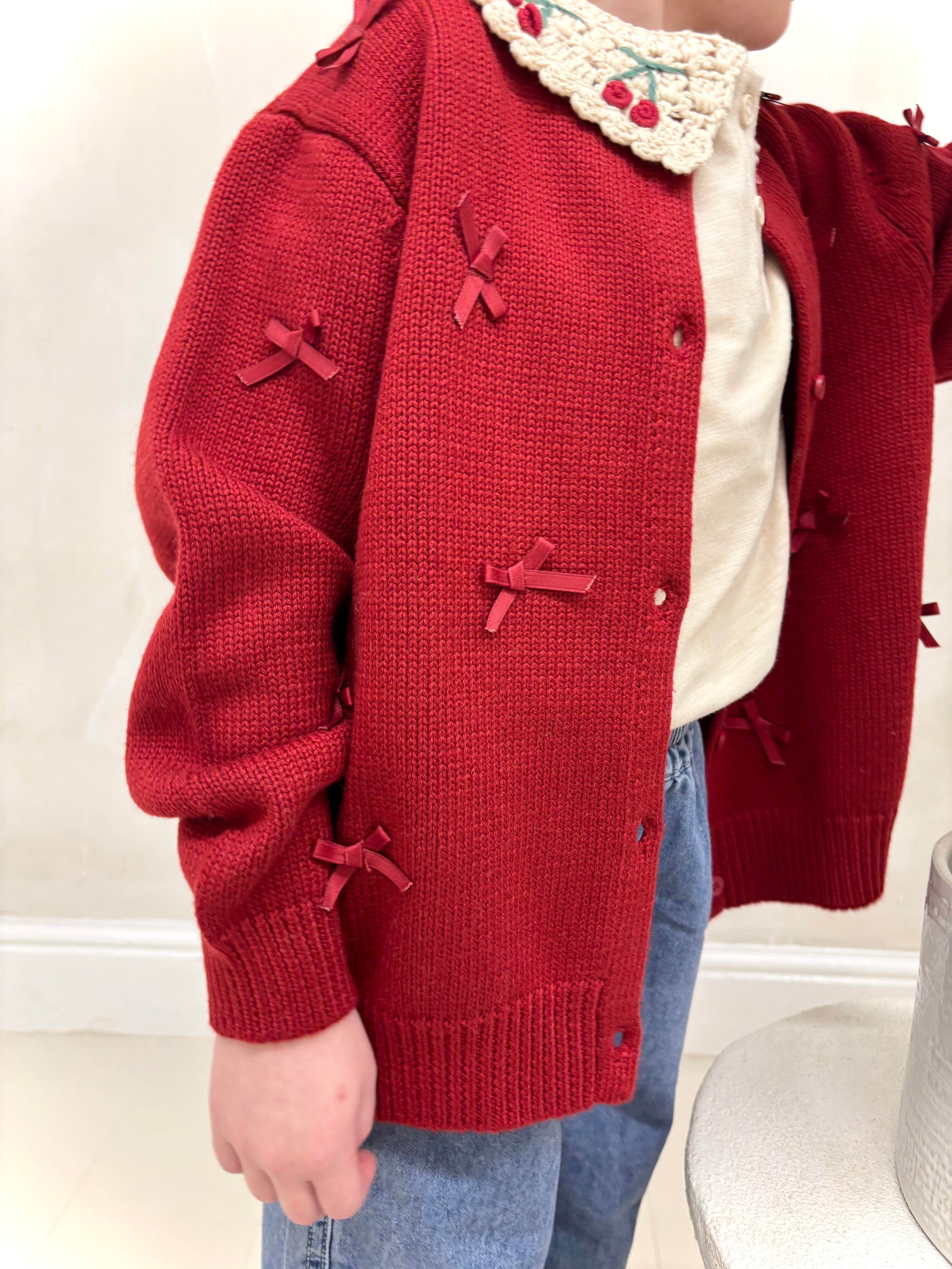 Red Bow Knit Cardigan