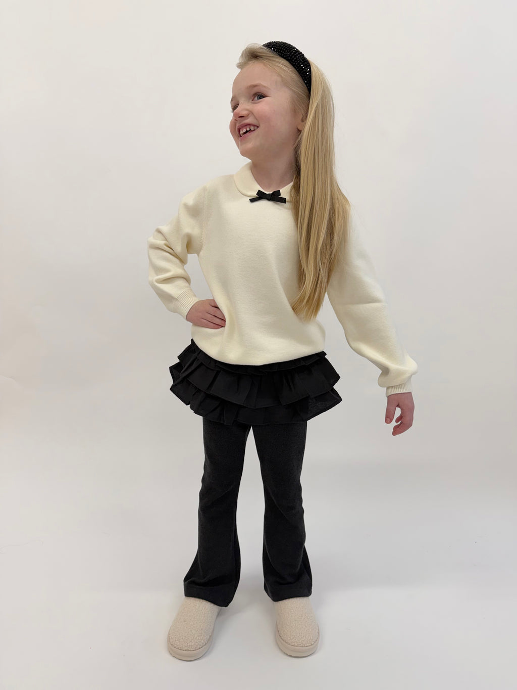 White Bow Jumper & Rara Skirt Flares Set