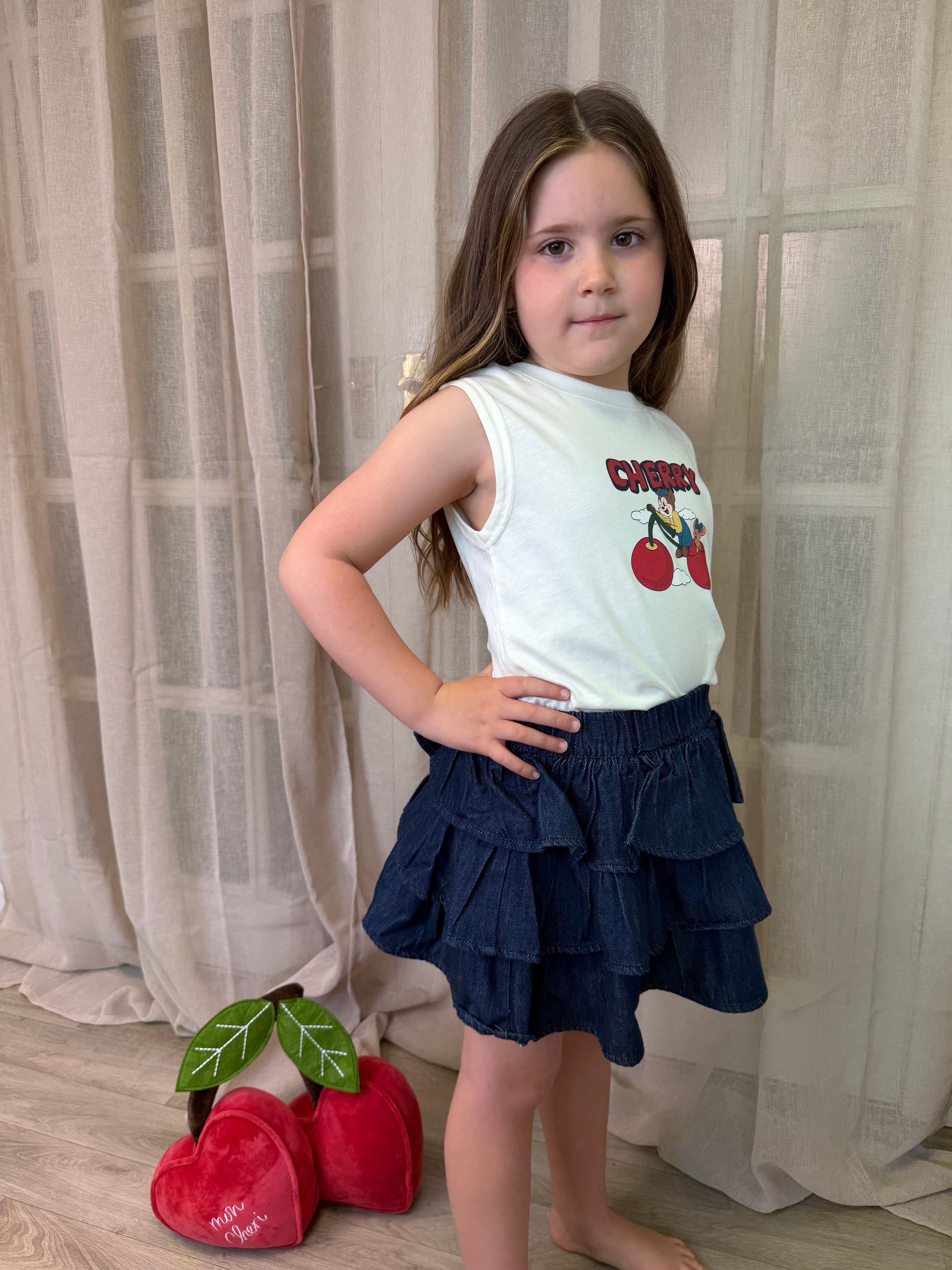Cherry Denim Rara Skirt Set
