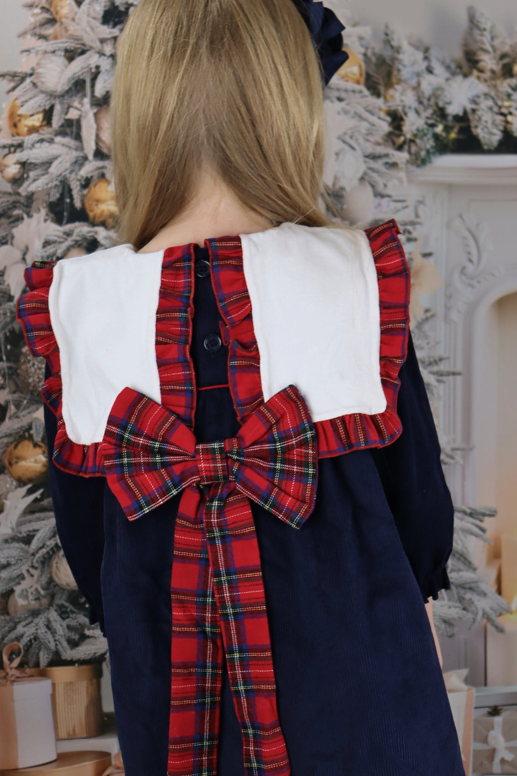 Christmas Navy Corduroy Bow Dress
