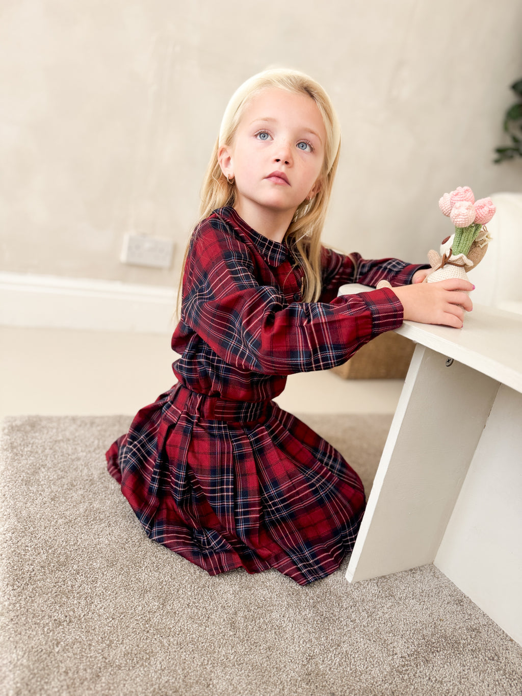 Tartan Teddy 4 Piece Coat & Pullover Set