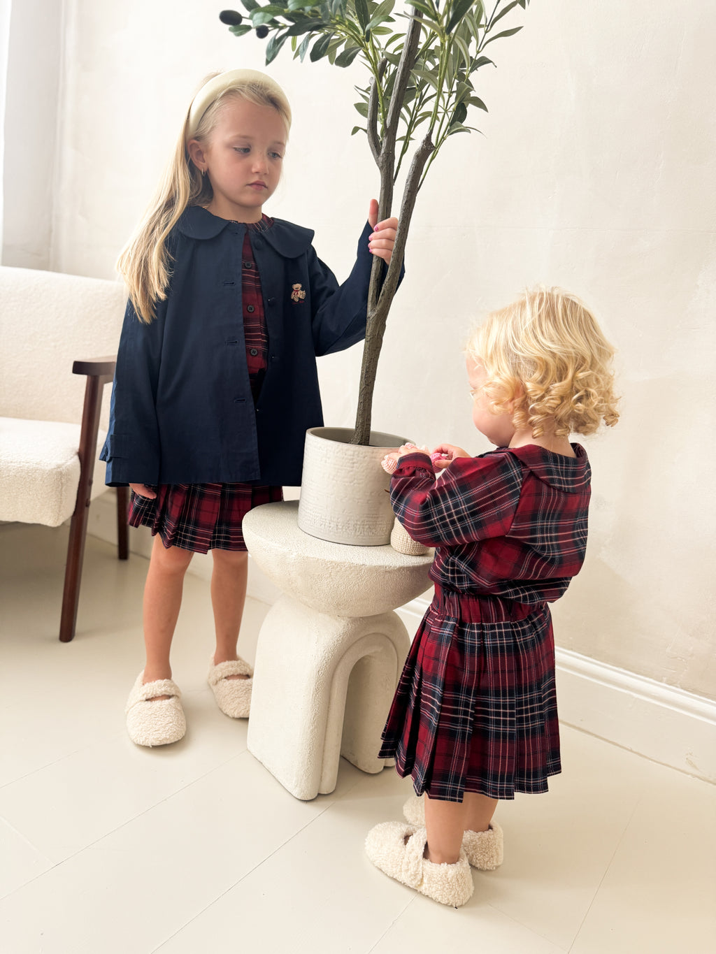 Tartan Teddy 4 Piece Coat & Pullover Set