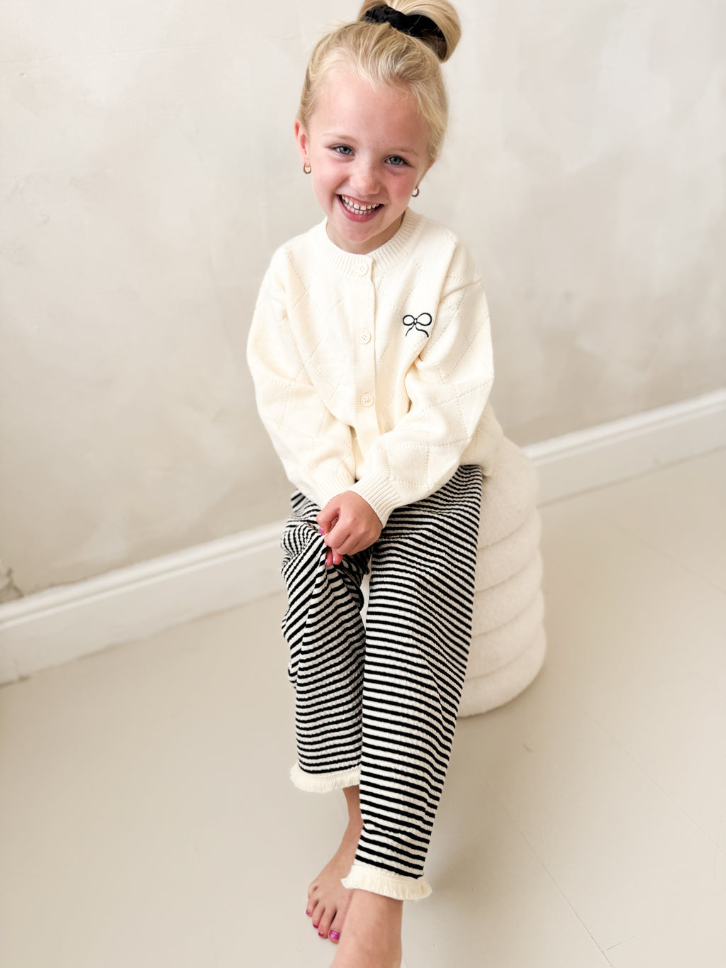 Cardigan Stripe Trousers Set